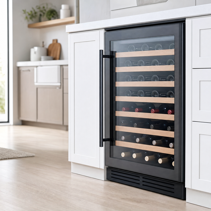 Energiezuinige wijnkoelkast in een lichte keuken