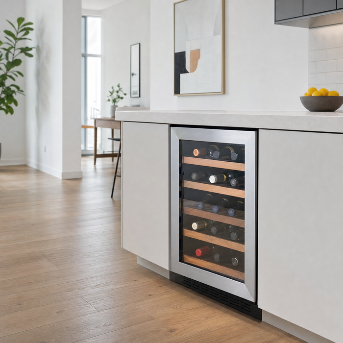 Compacte wijnkoelkast in een modern appartement