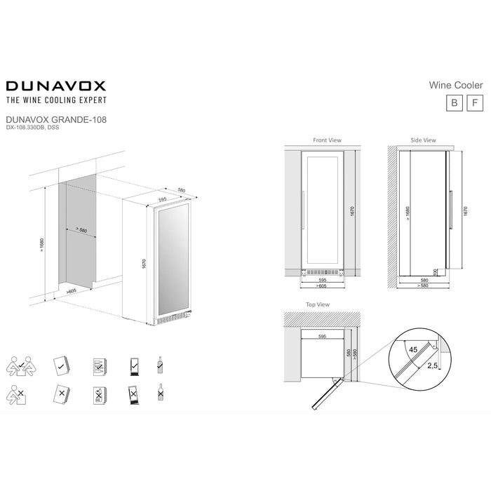 Dunavox Grande-108 Wijnkoelkast | DX-108.330DB | 2 Zones | Zwart - Mijn-Wijnkoelkast