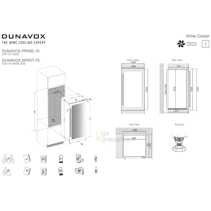 Dunavox Spirit-70 Wijnkoelkast | DVS-70.185DC | 2 Zones | RAL Kleur - Mijn-Wijnkoelkast