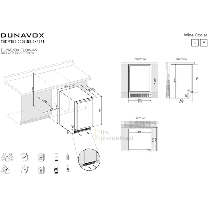 Dunavox Flow-45 Wijnkoelkast | DAUF-45.125DMB.TO | 2 Zones | Mat Zwart - Mijn-Wijnkoelkast