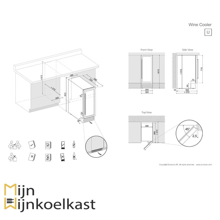 Dunavox Flow-19 Wijnkoelkast | DAUF-19.58C | 1 Zone | RAL Kleur - Mijn-Wijnkoelkast