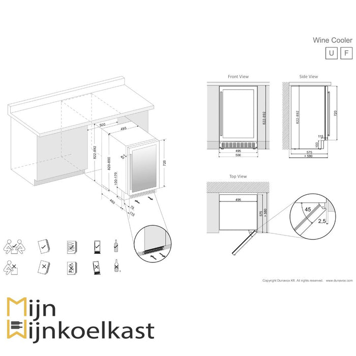 Dunavox Flow-38 Wijnkoelkast | DAUF-38.100DC | 2 Zones | RAL Kleur - Mijn-Wijnkoelkast