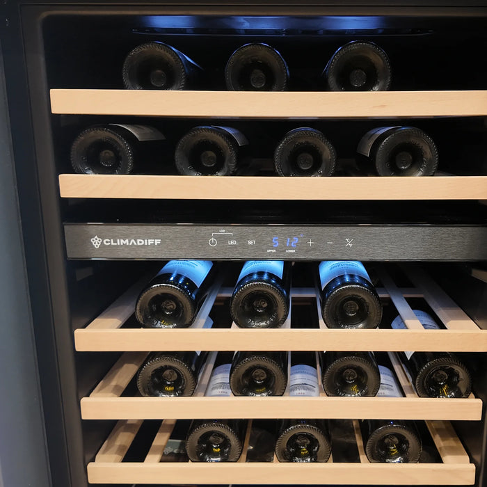 Climadiff CBU50DZBM onderbouw wijnkoelkast, leggers met flessen