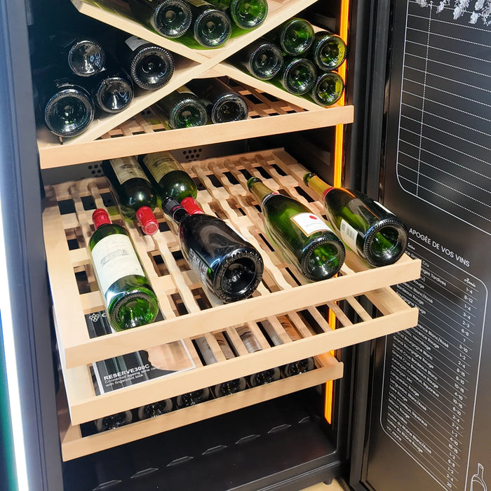 Climadiff RESERVE300C vrijstaande wijnkoelkast, leggers met flessen in X-vorm