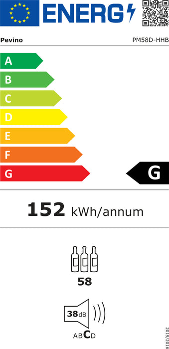 Pevino Majestic PM58D-HHB vrijstaande wijnkoelkast, energielabel
