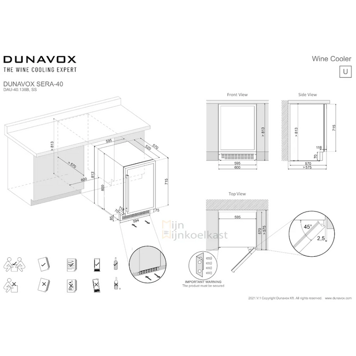 Dunavox Sera-40 Wijnkoelkast | DAUF-40.138C | 1 Zone | RAL Kleur - Mijn-Wijnkoelkast