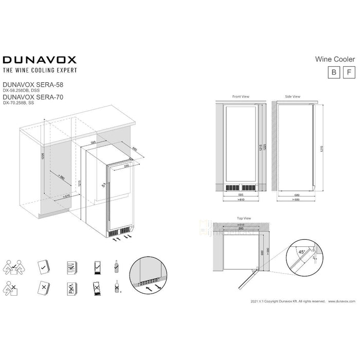 Dunavox Sera-58 Wijnkoelkast | DX-58.258DC | 2 Zones | RAL Kleur - Mijn-Wijnkoelkast