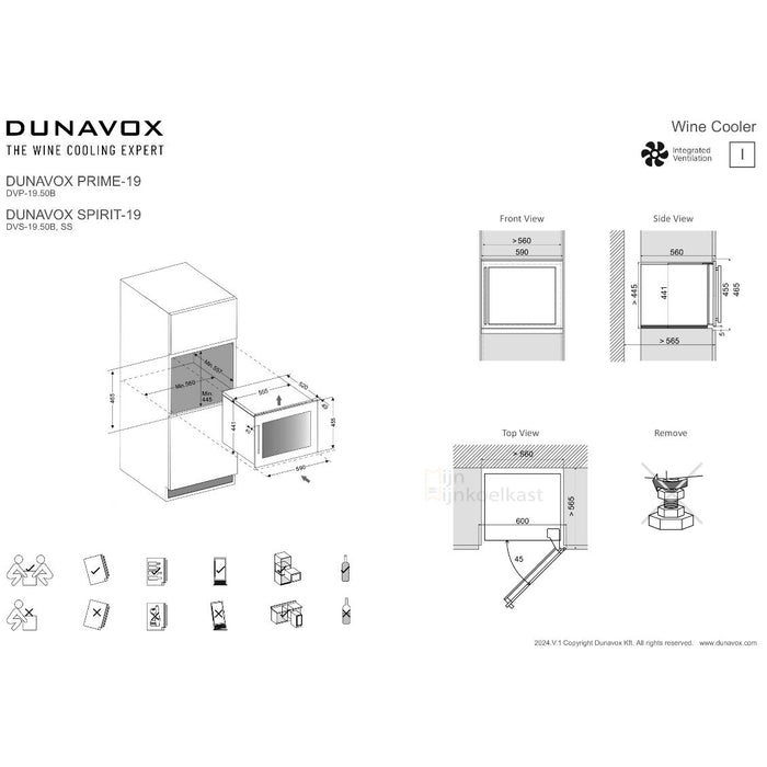 Dunavox Spirit-19 Wijnkoelkast | DVS-19.50MB | 1 Zone | Mat Zwart - Mijn-Wijnkoelkast