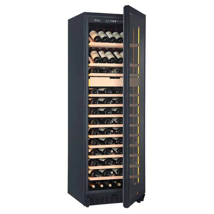 Pevino Noble PN328MB-HHB-Som vrijstaande wijnkoelkast, schuin met open deur