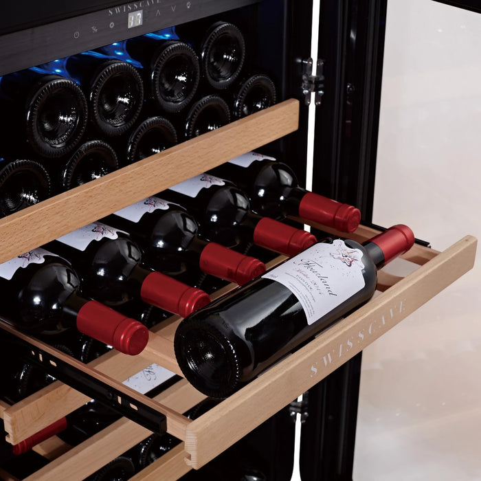 Swisscave Classic WL120F-BLACK vrijstaande wijnkoelkast, uittrekbare legger met flessen