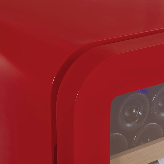 Swisscave Classic WL120F-RED vrijstaande wijnkoelkast, afgeronde hoek van de behuizing
