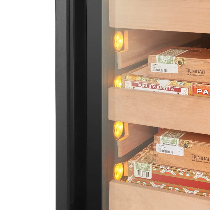 Swisscave CLB-160 vrijstaande humidor, greep van geborsteld aluminium