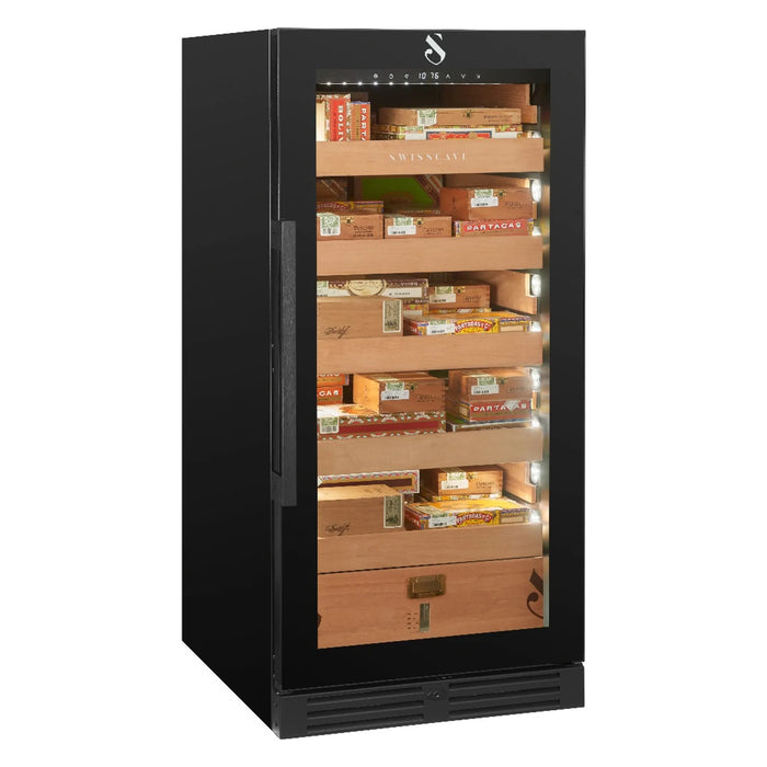 Swisscave CLB-360 vrijstaande humidor, schuin aanzicht