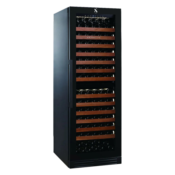 Swisscave Luxury WLB-460DFL-MIX vrijstaande wijnkoelkast, schuin aanzicht