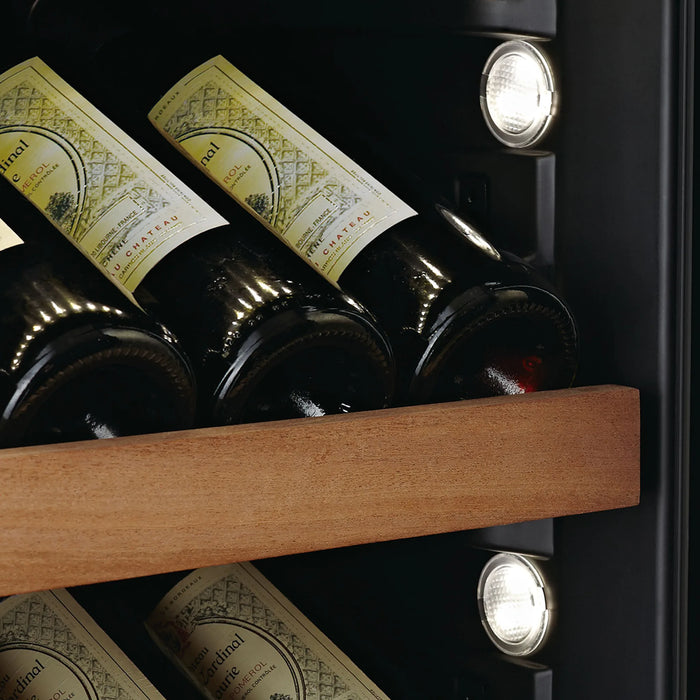Swisscave Luxury WLB-460DFLD-MIX vrijstaande wijnkoelkast, presentatieleggers met verlichting in de zijwand