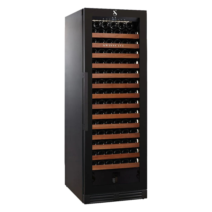 Swisscave Luxury WLB-460FL-HU-MIX vrijstaande wijnkoelkast, schuin aanzicht