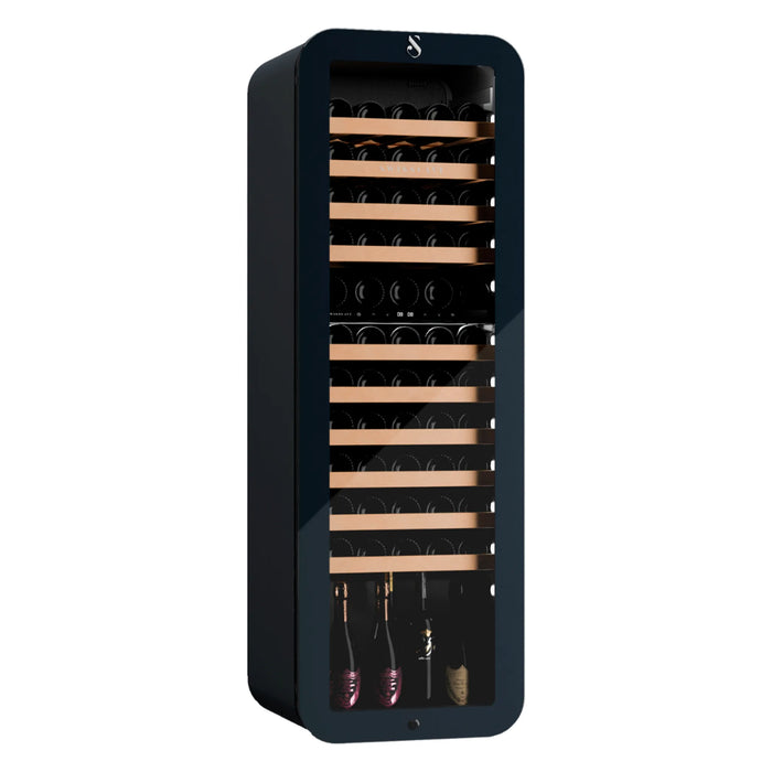 Swisscave Premium WLB-320DF-BLACK vrijstaande wijnkoelkast, schuin aanzicht