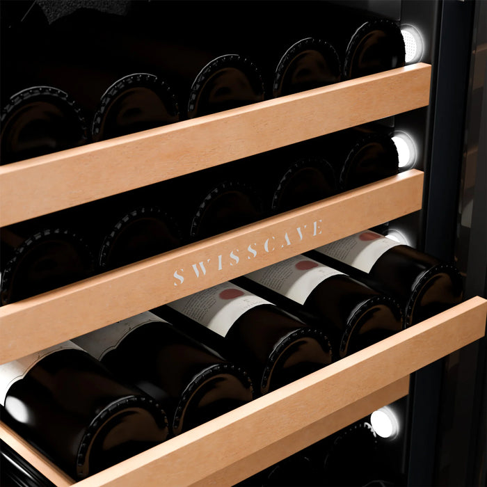 Swisscave Premium WLB-320DF-WHITE vrijstaande wijnkoelkast, uittrekbare legger met flessen