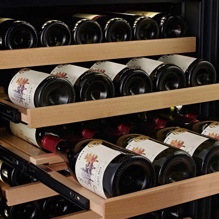 Swisscave Premium WLB-360DF-MIX vrijstaande wijnkoelkast, uittrekbare legger met flessen