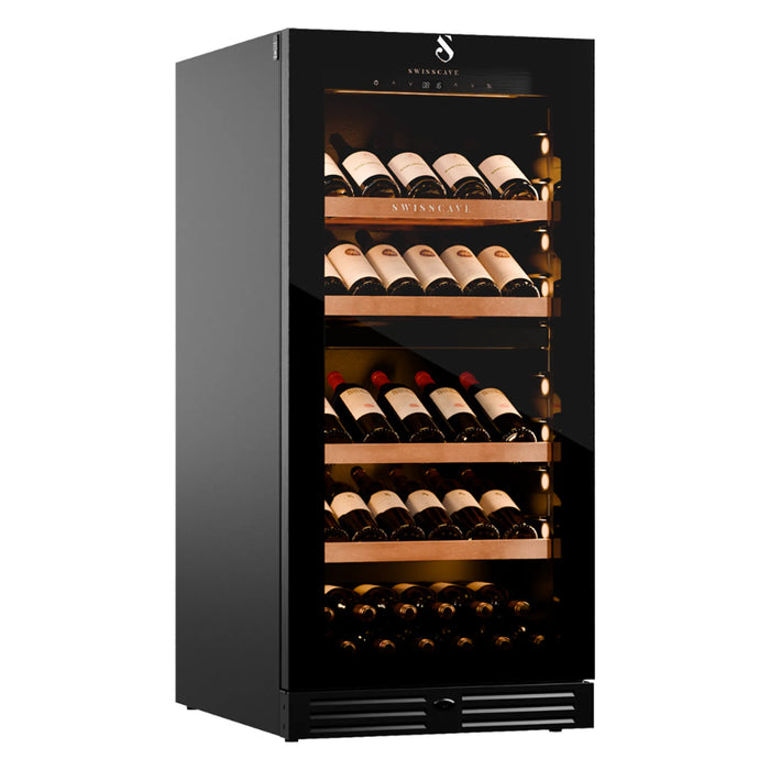 Swisscave Premium WLB-360DFD-MIX vrijstaande wijnkoelkast, schuin aanzicht