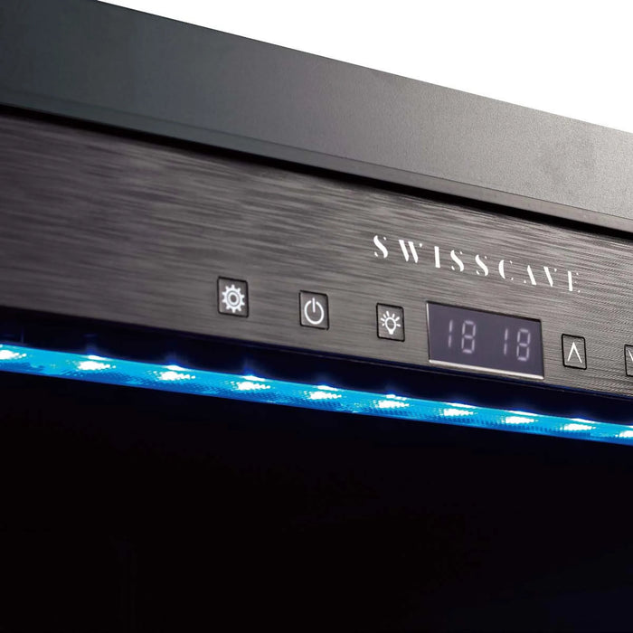 Swisscave Premium WLB-360F-MIX vrijstaande wijnkoelkast, verlichting in blauw bovenin