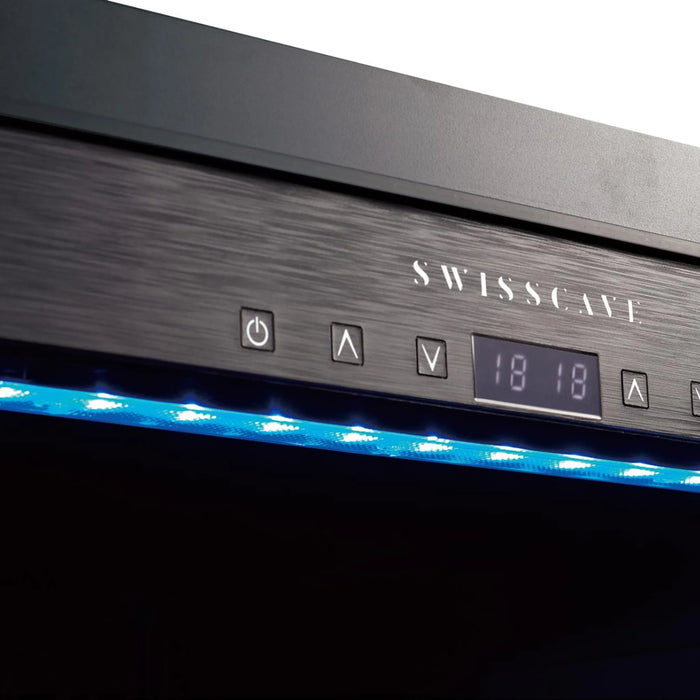 Swisscave Premium WLB-460DF-MIX vrijstaande wijnkoelkast, bedieningspaneel met blauw licht