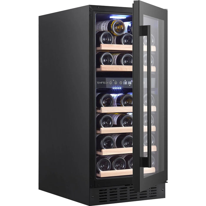 Temptech Classique CLQ38DB onderbouw wijnkoelkast, schuin met open deur