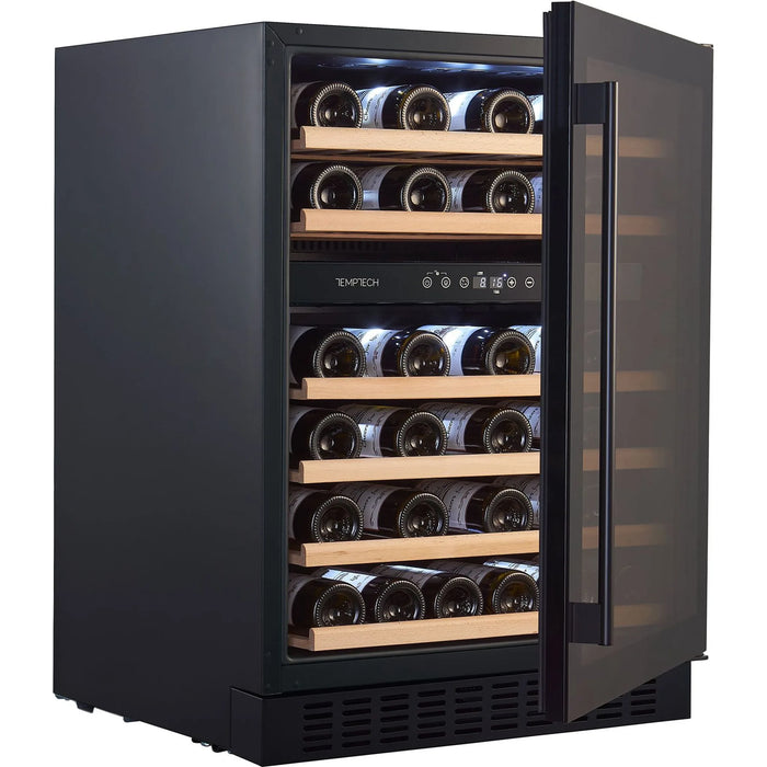 Temptech Classique CLX60DB onderbouw wijnkoelkast, schuin met deur op een kier