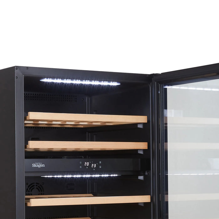 Temptech Skagen SKX60DBT onderbouw wijnkoelkast, detail leggers en bediening